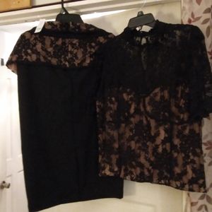 Lace black blouse and skirt set